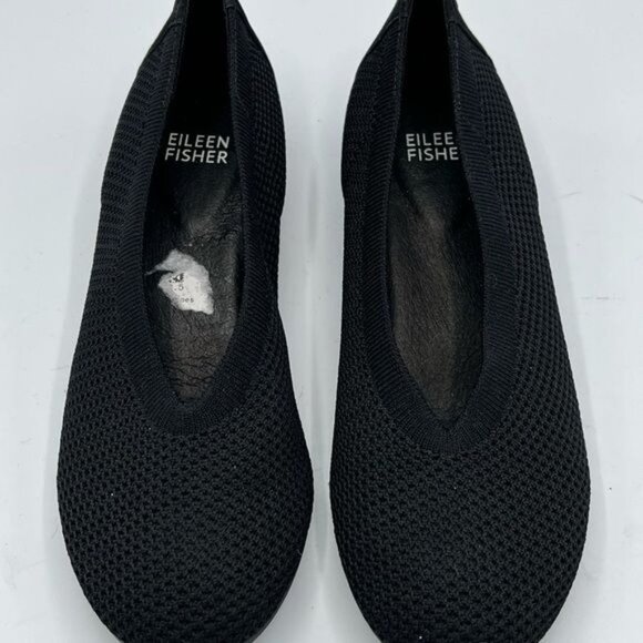 EILEEN FISHER Black Stretch Mesh Woven Fabric Flat Shoes Size 6.5 - Picture 11 of 13